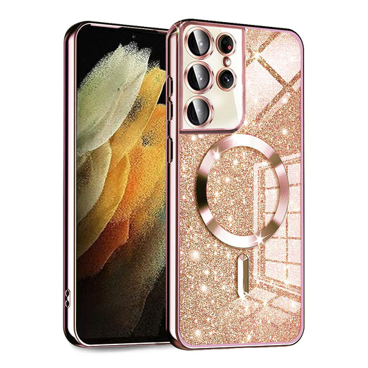 MagSafe-fodral för Samsung Galaxy S21 Ultra 5G G998, Techsuit, Luxury Glitter, Rosa Guld