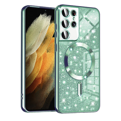 MagSafe Case for Samsung Galaxy S21 Ultra 5G G998, Techsuit, Luxury Glitter, Light Green