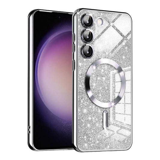 MagSafe-fodral för Samsung Galaxy S23+ S916, Techsuit, Luxury Glitter, Silver