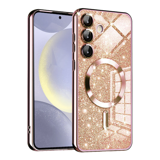 MagSafe-fodral för Samsung Galaxy S24 S921, Techsuit, Luxury Glitter, Roséguld
