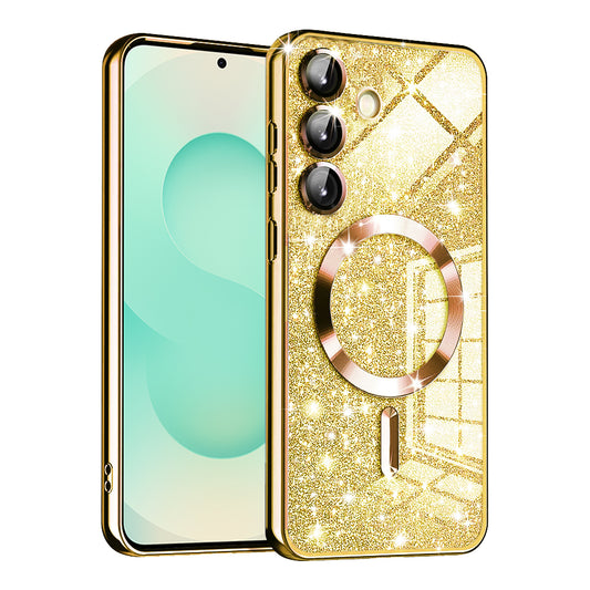 MagSafe-fodral för Samsung Galaxy S25+ S936, Techsuit, Luxury Glitter, Guld