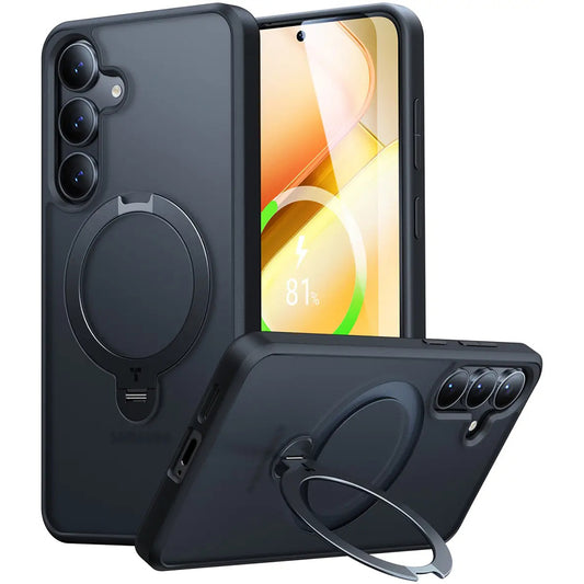 MagSafe-fodral för Samsung Galaxy S25+ S936, Torras, Ostand Spin, Svart