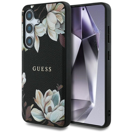 MagSafe Case for Samsung Galaxy S25 S931, Guess, Grained Flowers, Black