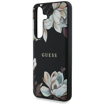 MagSafe Case for Samsung Galaxy S25 S931, Guess, Grained Flowers, Black