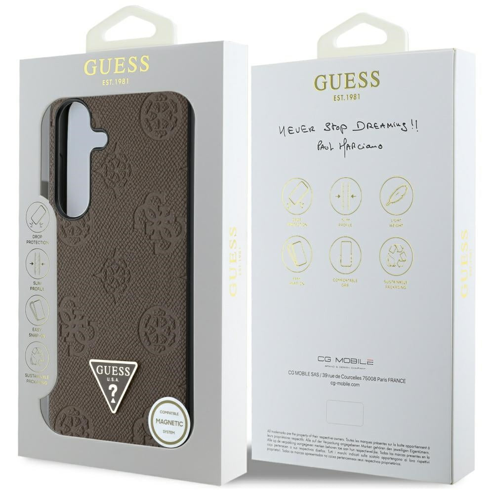 MagSafe-fodral för Samsung Galaxy S25 S931, Guess, Peony Grained Hot Stamp Triangle, Brun
