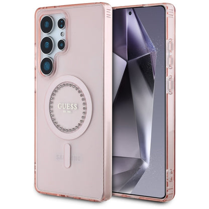 MagSafe-skal för Samsung Galaxy S25 Ultra S938, Guess, IML Rhinestone, Rosa