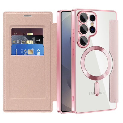 MagSafe Case for Samsung Galaxy S25 Ultra S938, Techsuit, SmartMag Book, Pink