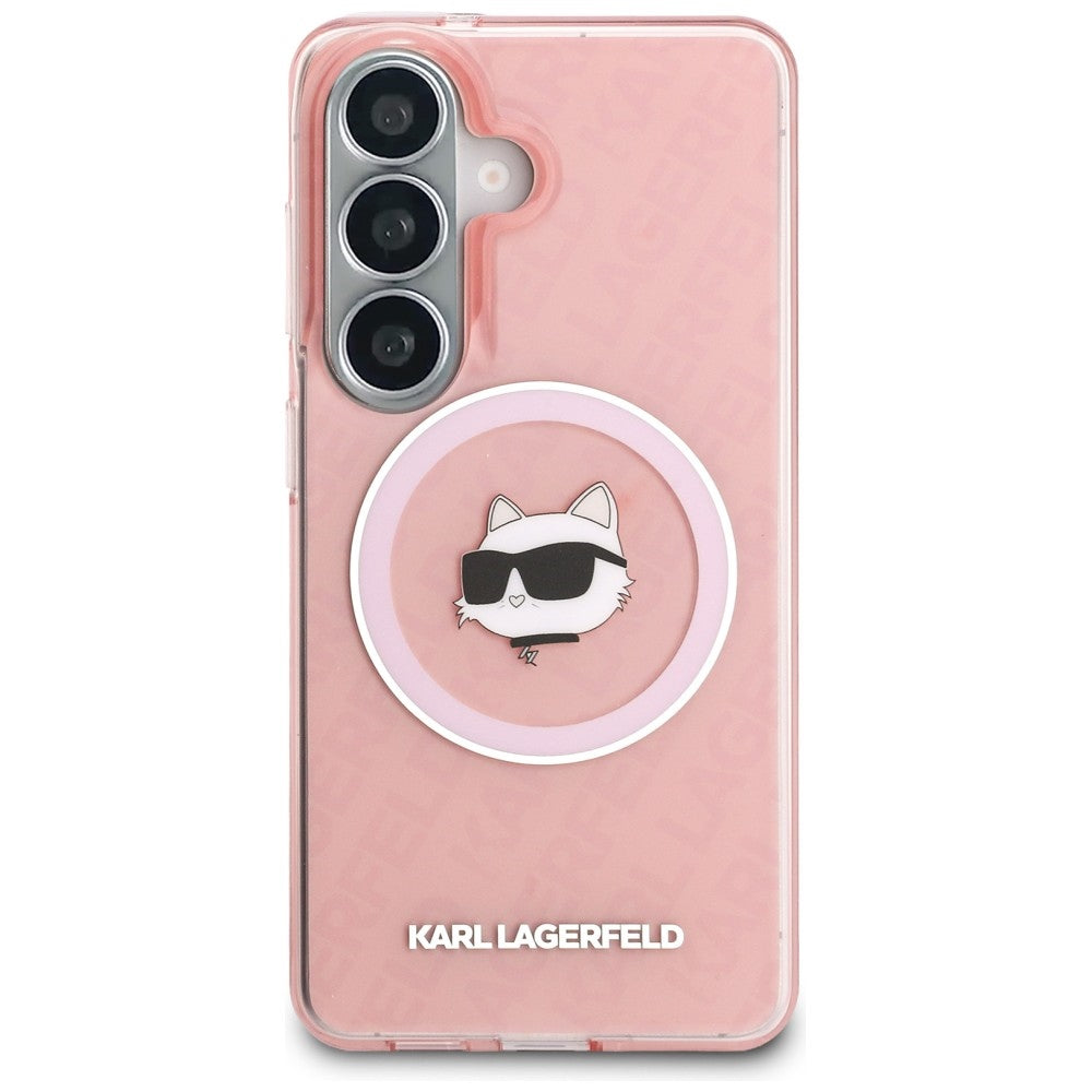 MagSafe-skal för Samsung Galaxy S26 Plus S947, Karl Lagerfeld, IML Choupette Head on KL Repeated Logo, Rosa