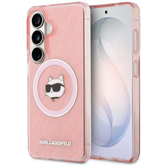 MagSafe-skal för Samsung Galaxy S26 Plus S947, Karl Lagerfeld, IML Choupette Head on KL Repeated Logo, Rosa