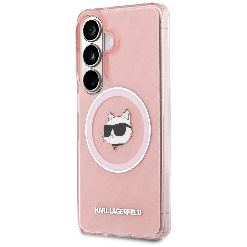 MagSafe-skal för Samsung Galaxy S26 Plus S947, Karl Lagerfeld, IML Choupette Head on KL Repeated Logo, Rosa