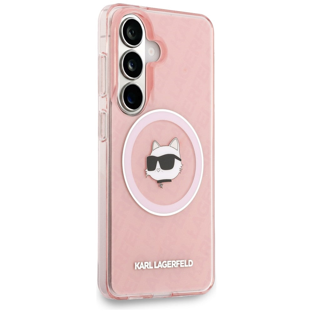 MagSafe-skal för Samsung Galaxy S26 Plus S947, Karl Lagerfeld, IML Choupette Head on KL Repeated Logo, Rosa
