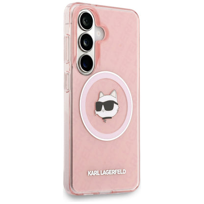 MagSafe-skal för Samsung Galaxy S26 Plus S947, Karl Lagerfeld, IML Choupette Head on KL Repeated Logo, Rosa