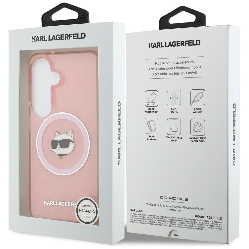 MagSafe-skal för Samsung Galaxy S26 Plus S947, Karl Lagerfeld, IML Choupette Head on KL Repeated Logo, Rosa