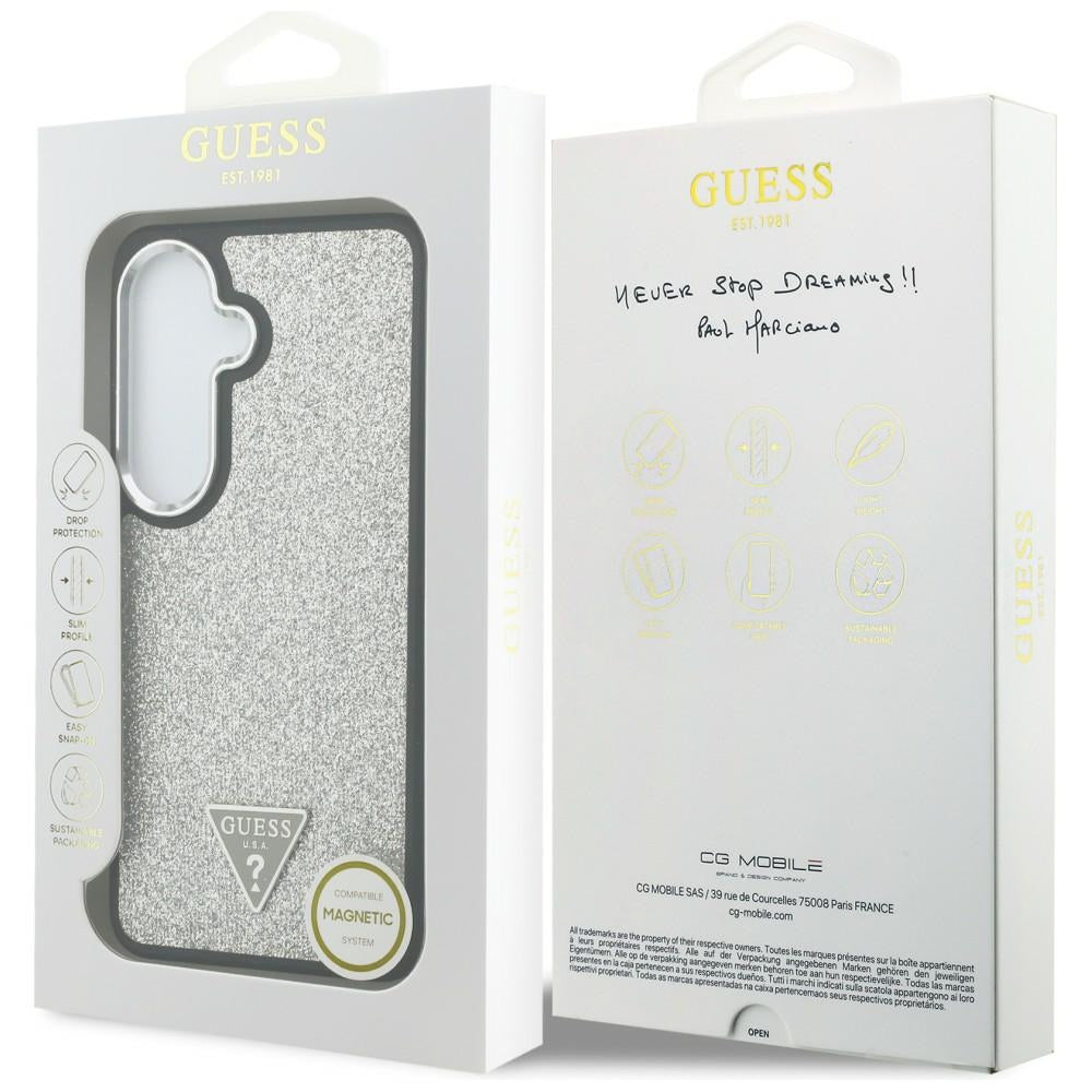MagSafe-fodral för Samsung Galaxy S26 S942, Guess, Fast Glitter Triangel Logo, Silver