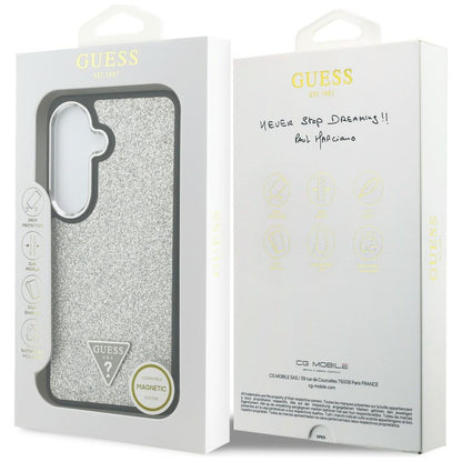 MagSafe-fodral för Samsung Galaxy S26 S942, Guess, Fast Glitter Triangel Logo, Silver