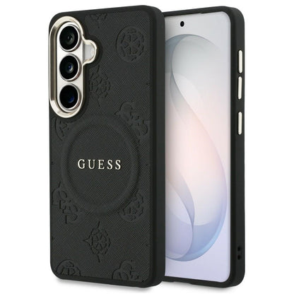 MagSafe-fodral för Samsung Galaxy S26 S942, Guess, Saffiano Peony Embossed Ring, Svart