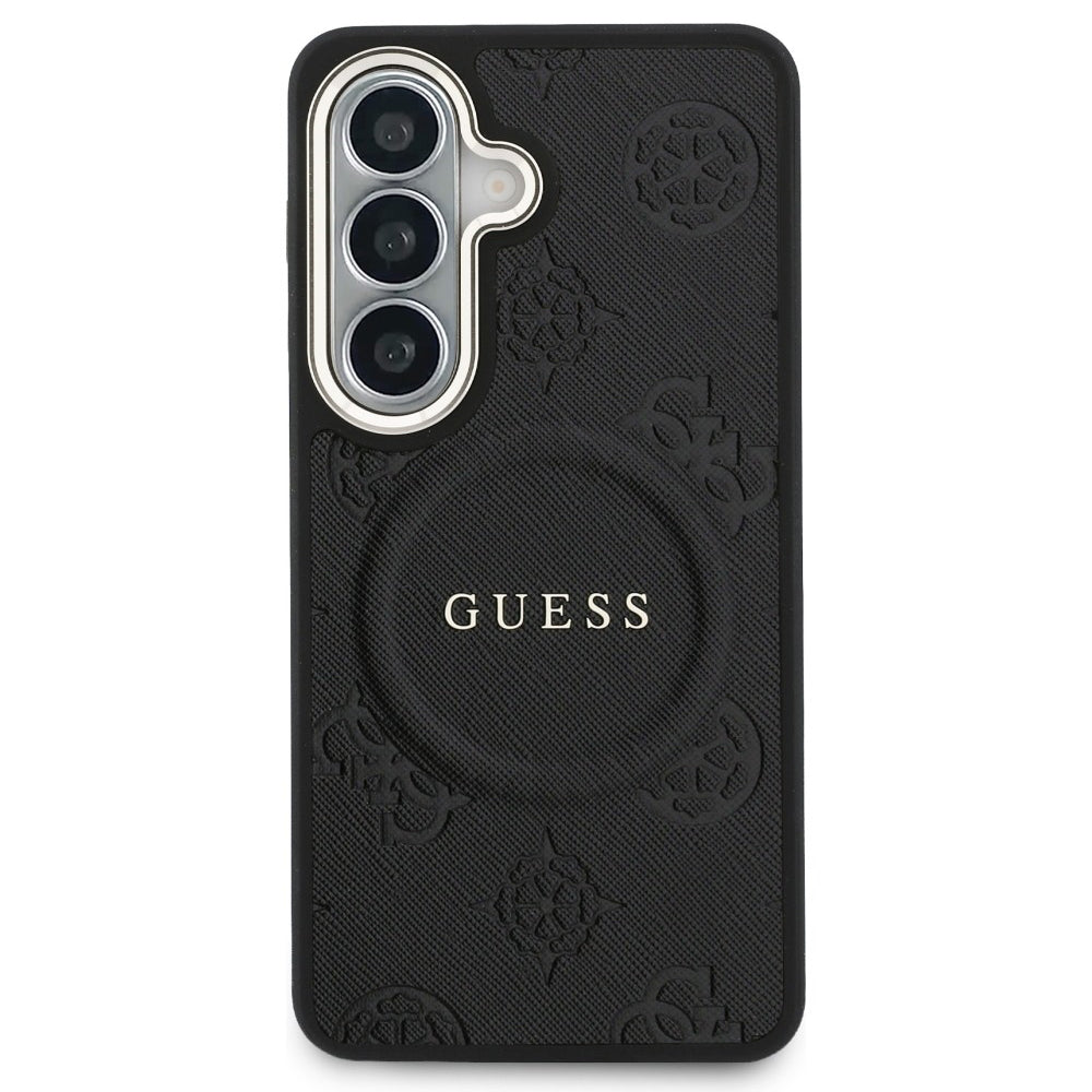 MagSafe-fodral för Samsung Galaxy S26 S942, Guess, Saffiano Peony Embossed Ring, Svart