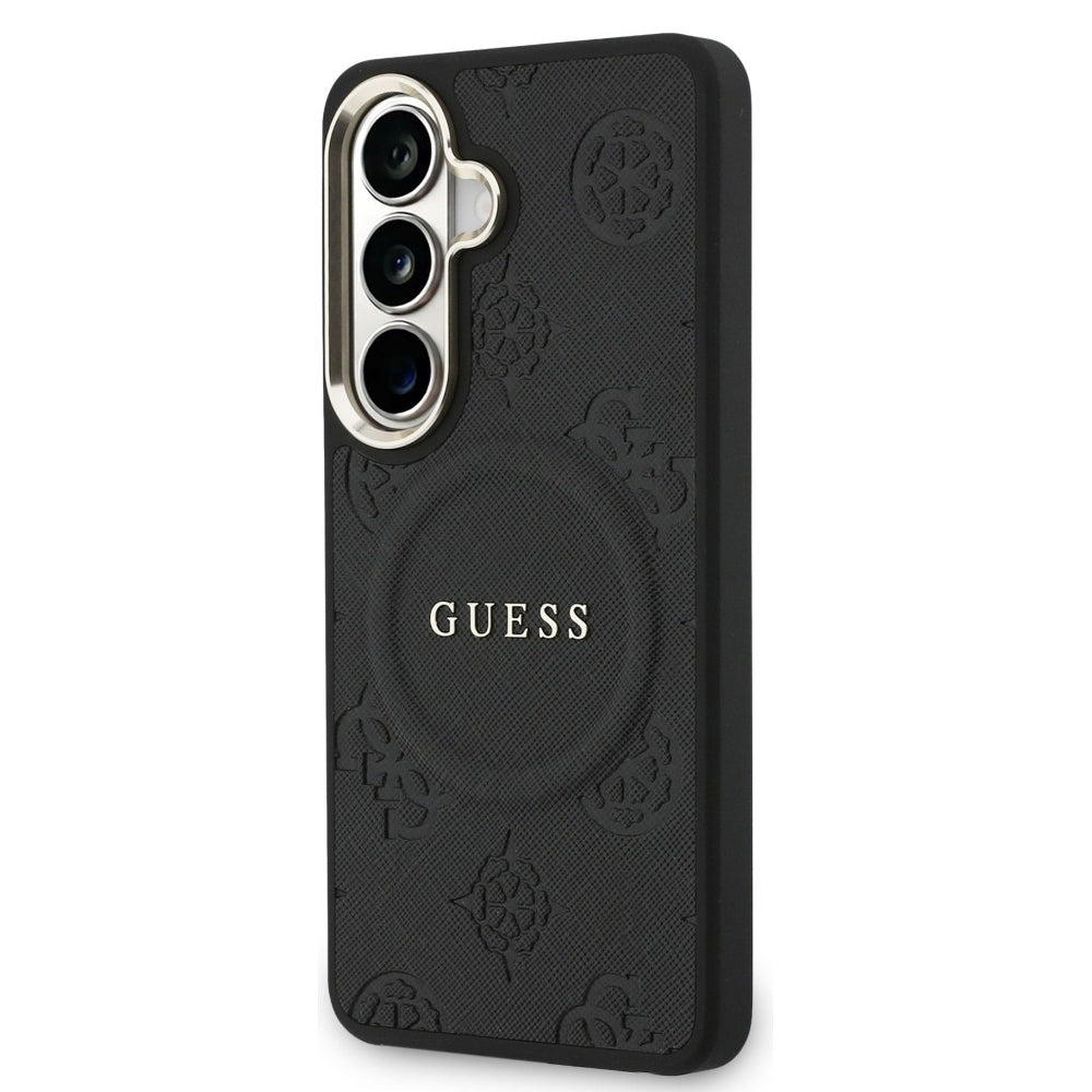 MagSafe-fodral för Samsung Galaxy S26 S942, Guess, Saffiano Peony Embossed Ring, Svart