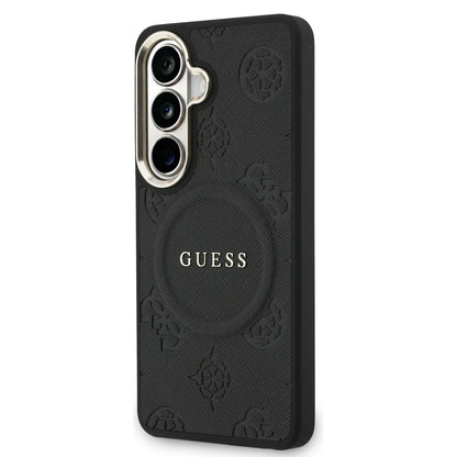 MagSafe-fodral för Samsung Galaxy S26 S942, Guess, Saffiano Peony Embossed Ring, Svart