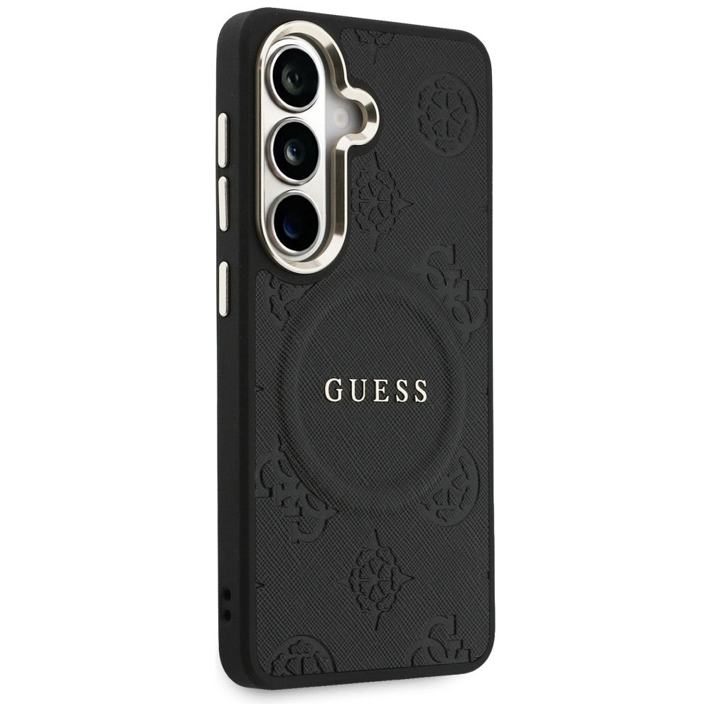 MagSafe-fodral för Samsung Galaxy S26 S942, Guess, Saffiano Peony Embossed Ring, Svart
