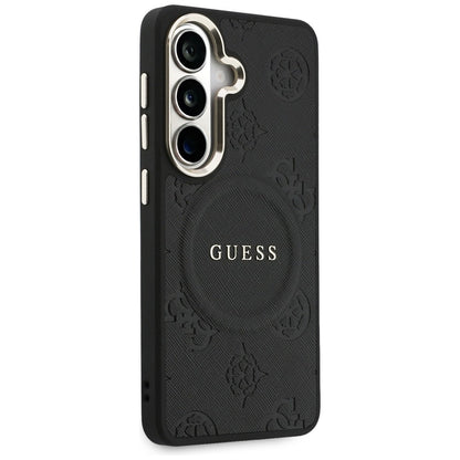 MagSafe-fodral för Samsung Galaxy S26 S942, Guess, Saffiano Peony Embossed Ring, Svart