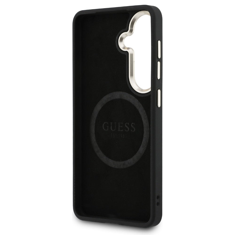 MagSafe-fodral för Samsung Galaxy S26 S942, Guess, Saffiano Peony Embossed Ring, Svart