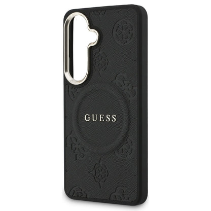 MagSafe-fodral för Samsung Galaxy S26 S942, Guess, Saffiano Peony Embossed Ring, Svart