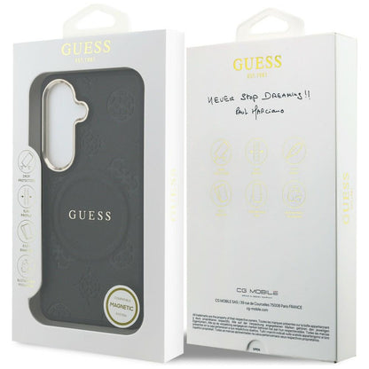 MagSafe-fodral för Samsung Galaxy S26 S942, Guess, Saffiano Peony Embossed Ring, Svart