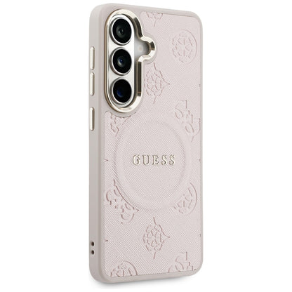 MagSafe-fodral för Samsung Galaxy S26 S942, Guess, Saffiano Peony Embossed Ring, Rosa