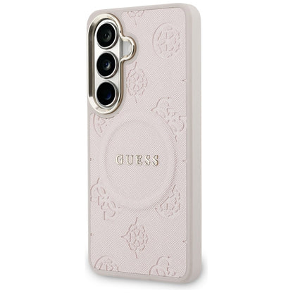 MagSafe-fodral för Samsung Galaxy S26 S942, Guess, Saffiano Peony Embossed Ring, Rosa
