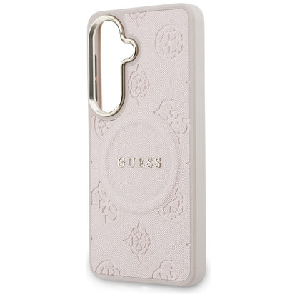 MagSafe-fodral för Samsung Galaxy S26 S942, Guess, Saffiano Peony Embossed Ring, Rosa