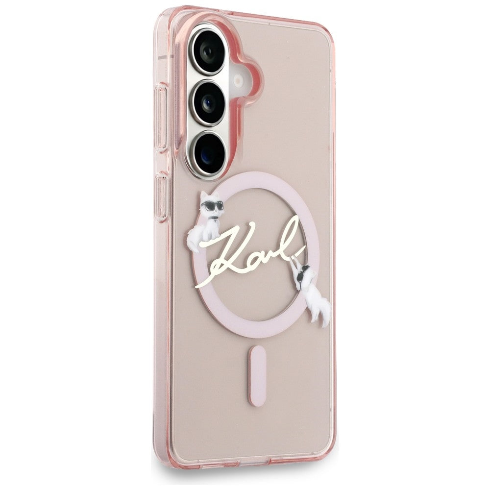 MagSafe-fodral för Samsung Galaxy S26 S942, Karl Lagerfeld, IML Choupette Karl Script Logo, Rosa