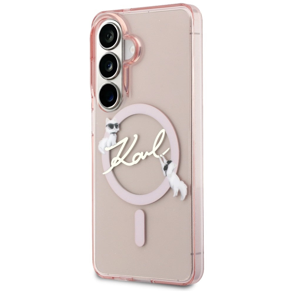 MagSafe-fodral för Samsung Galaxy S26 S942, Karl Lagerfeld, IML Choupette Karl Script Logo, Rosa