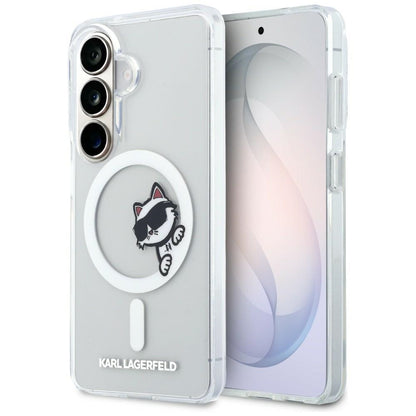 MagSafe-fodral för Samsung Galaxy S26 S942, Karl Lagerfeld, IML Choupette Peekaboo Logo, Vit