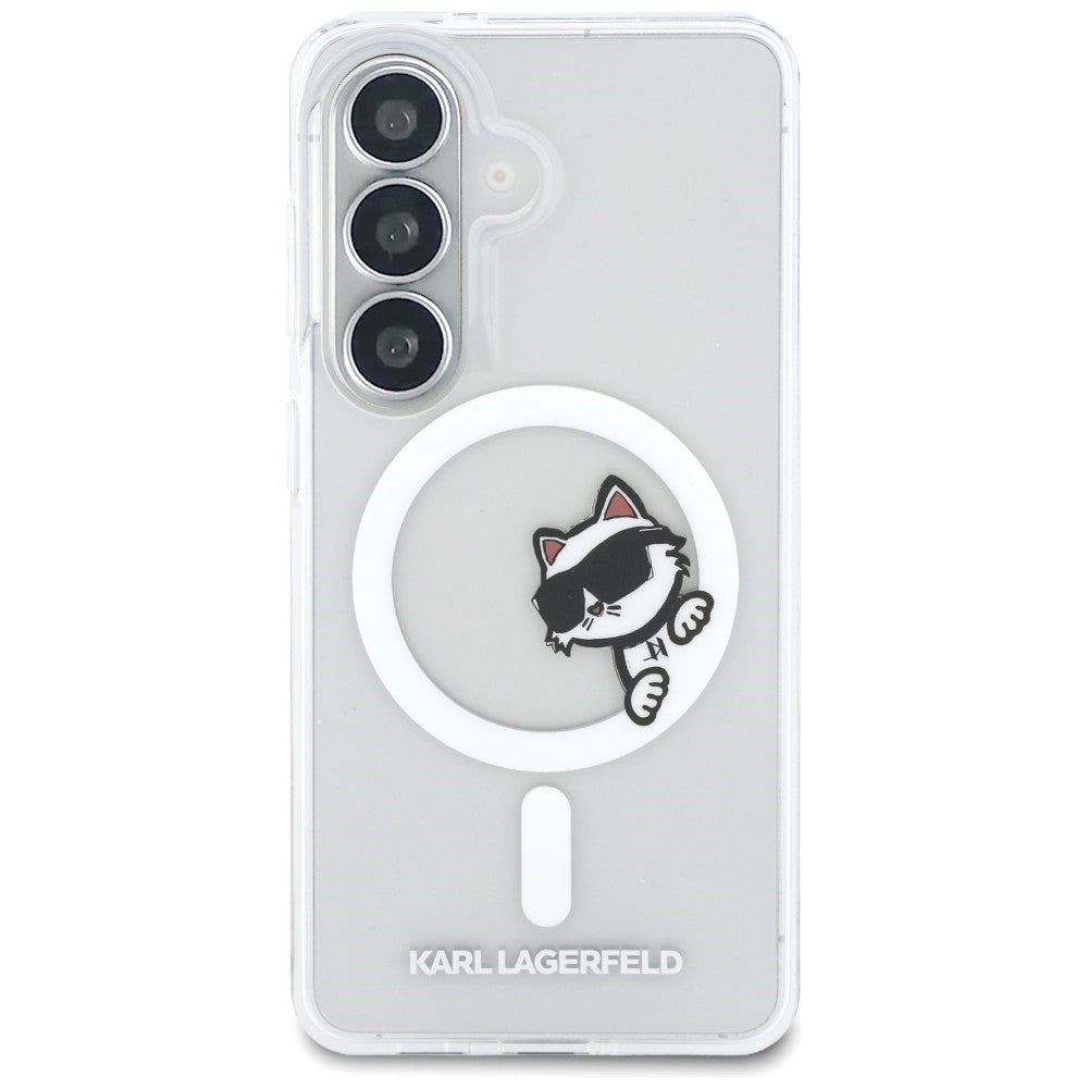 MagSafe-fodral för Samsung Galaxy S26 S942, Karl Lagerfeld, IML Choupette Peekaboo Logo, Vit
