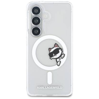 MagSafe-fodral för Samsung Galaxy S26 S942, Karl Lagerfeld, IML Choupette Peekaboo Logo, Vit