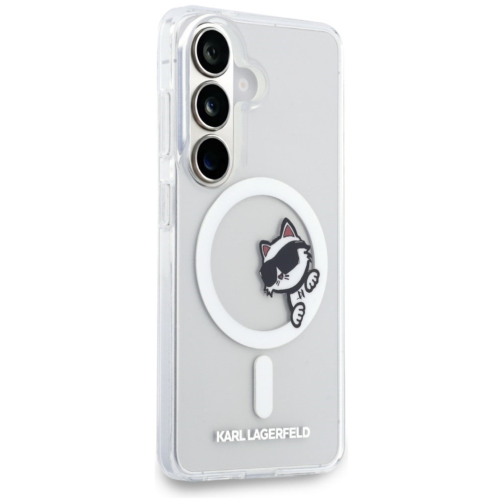 MagSafe-fodral för Samsung Galaxy S26 S942, Karl Lagerfeld, IML Choupette Peekaboo Logo, Vit