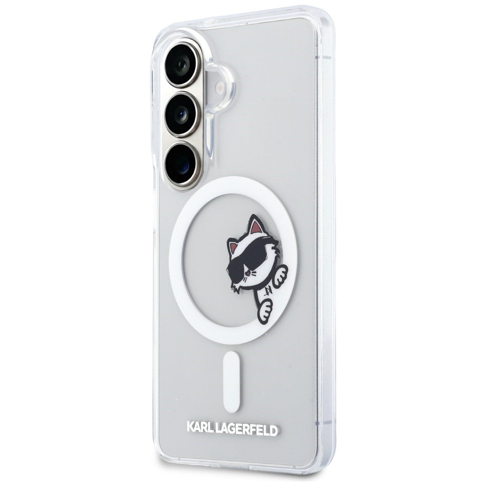 MagSafe-fodral för Samsung Galaxy S26 S942, Karl Lagerfeld, IML Choupette Peekaboo Logo, Vit