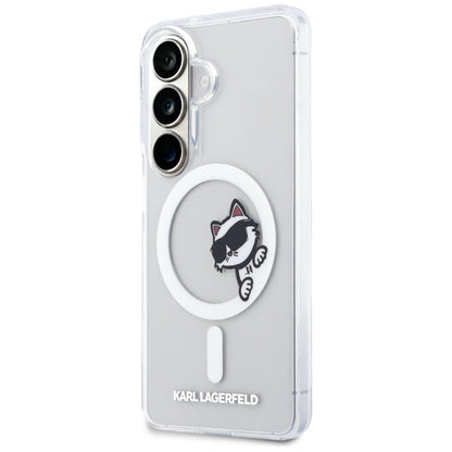 MagSafe-fodral för Samsung Galaxy S26 S942, Karl Lagerfeld, IML Choupette Peekaboo Logo, Vit