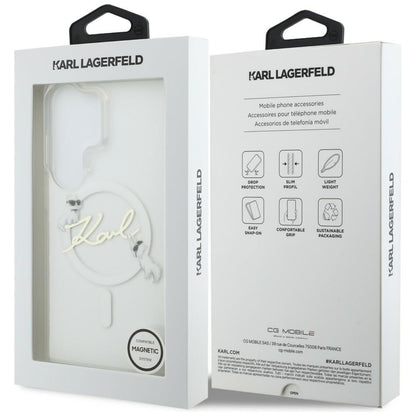 MagSafe-skal för Samsung Galaxy S26 Ultra S948, Karl Lagerfeld, IML Choupette Karl Script Logo, Vit.