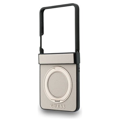 MagSafe-fodral för Samsung Galaxy Z Flip8 F776, Guess, Ring Stand Grained Classic Logo, Beige