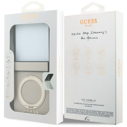 MagSafe-fodral för Samsung Galaxy Z Flip8 F776, Guess, Ring Stand Grained Classic Logo, Beige
