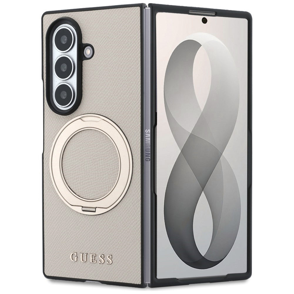 MagSafe-fodral för Samsung Galaxy Z Fold8 Ultra F976, Guess, Ring Stand Grained Classic Logo, Beige