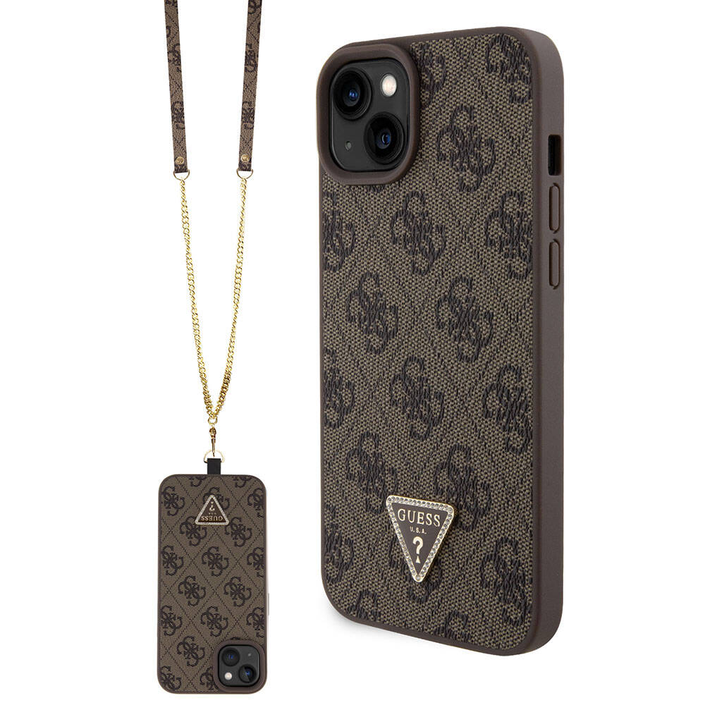 Fodral för Apple iPhone 15 Plus, Guess, Crossbody 4G Metal Logo, Brun, Återsigillad