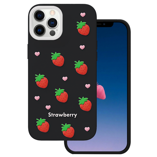 Fodral för Apple iPhone 15 / 14 / 13, OEM, Strawberry, Svart