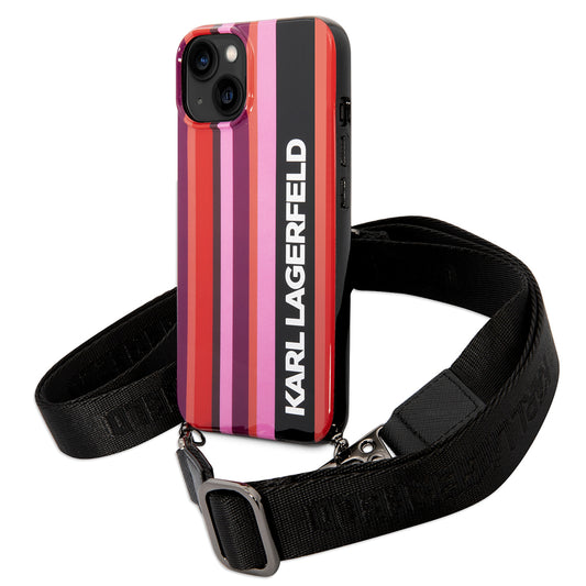 Case for Apple iPhone 14, Karl Lagerfeld, Color Stripes with Strap, Pink