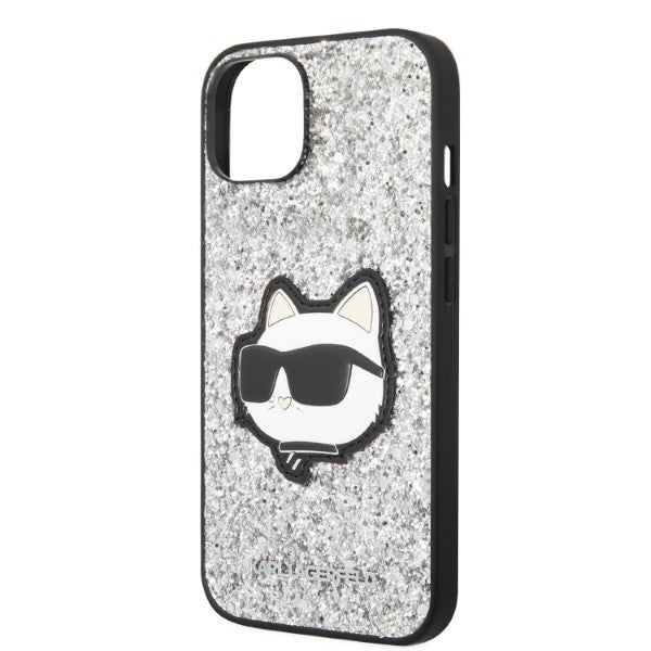 Fodral för Apple iPhone 14, Karl Lagerfeld, Glitter Choupette Patch, Silver