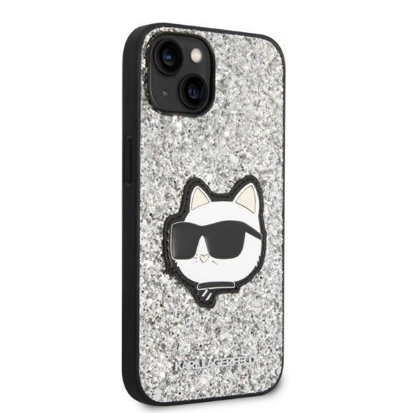 Fodral för Apple iPhone 14, Karl Lagerfeld, Glitter Choupette Patch, Silver