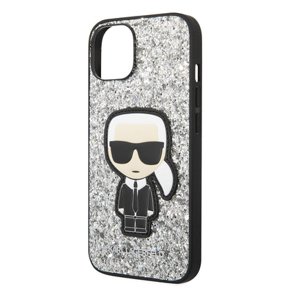 Fodral för Apple iPhone 14, Karl Lagerfeld, Glitter Flakes Ikonik Karl, Silver