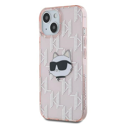 Skyddsfodral för Apple iPhone 14, Karl Lagerfeld, IML Luxury Monogram Choupette's Head, Rosa